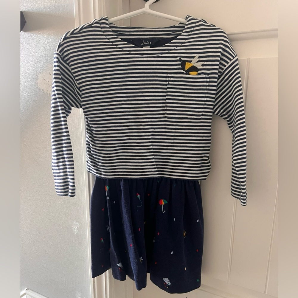 Girls Joules Striped Navy Dress